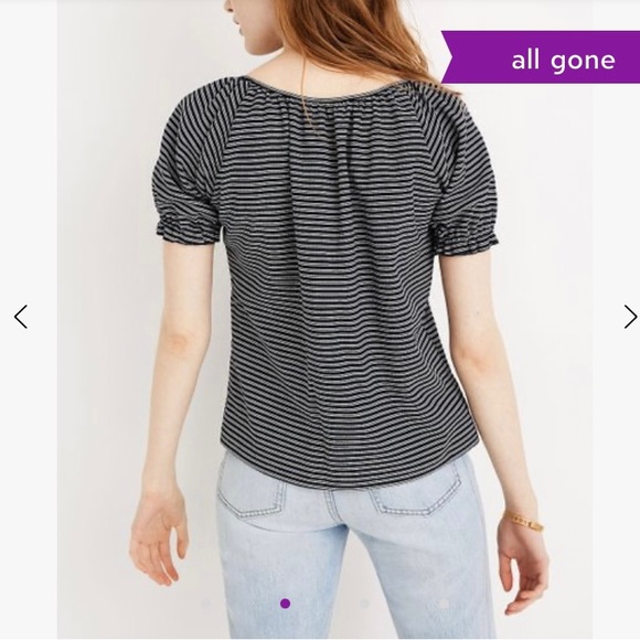Texture & Thread Madewell Stripe Peasant Visit Top Deep Navy Ellis Stripe- Sz M - Picture 2 of 10